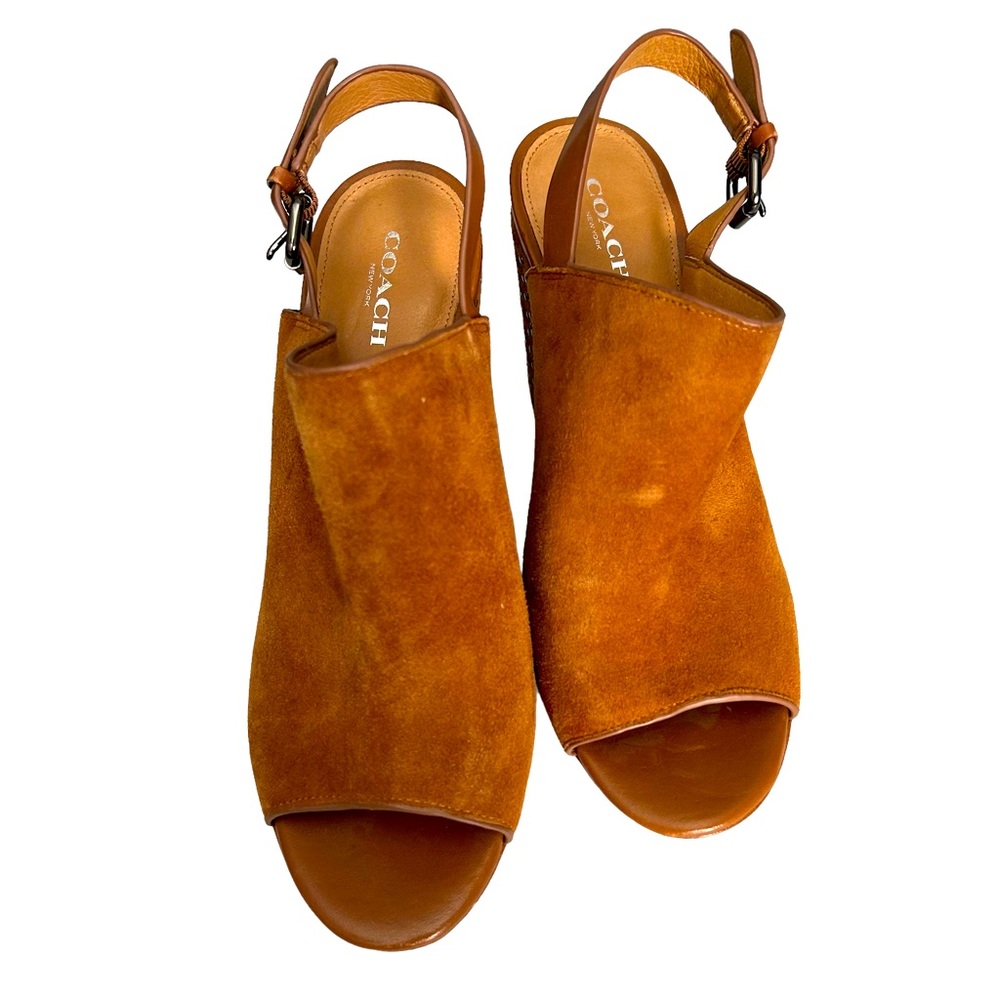 Coach Brown Suede Studded Block Heel Sandal - Picture 2 of 14